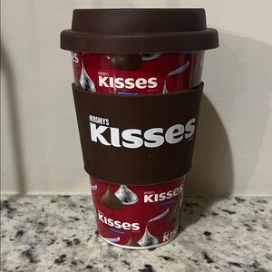 Hershey’s kisses traveling mug with silicone cover and silicone sleeve